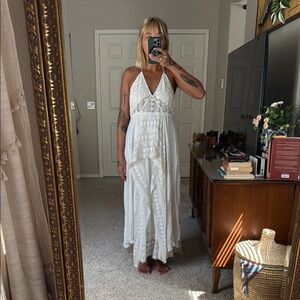 Free People Boho White Halter Maxi Dress, Large